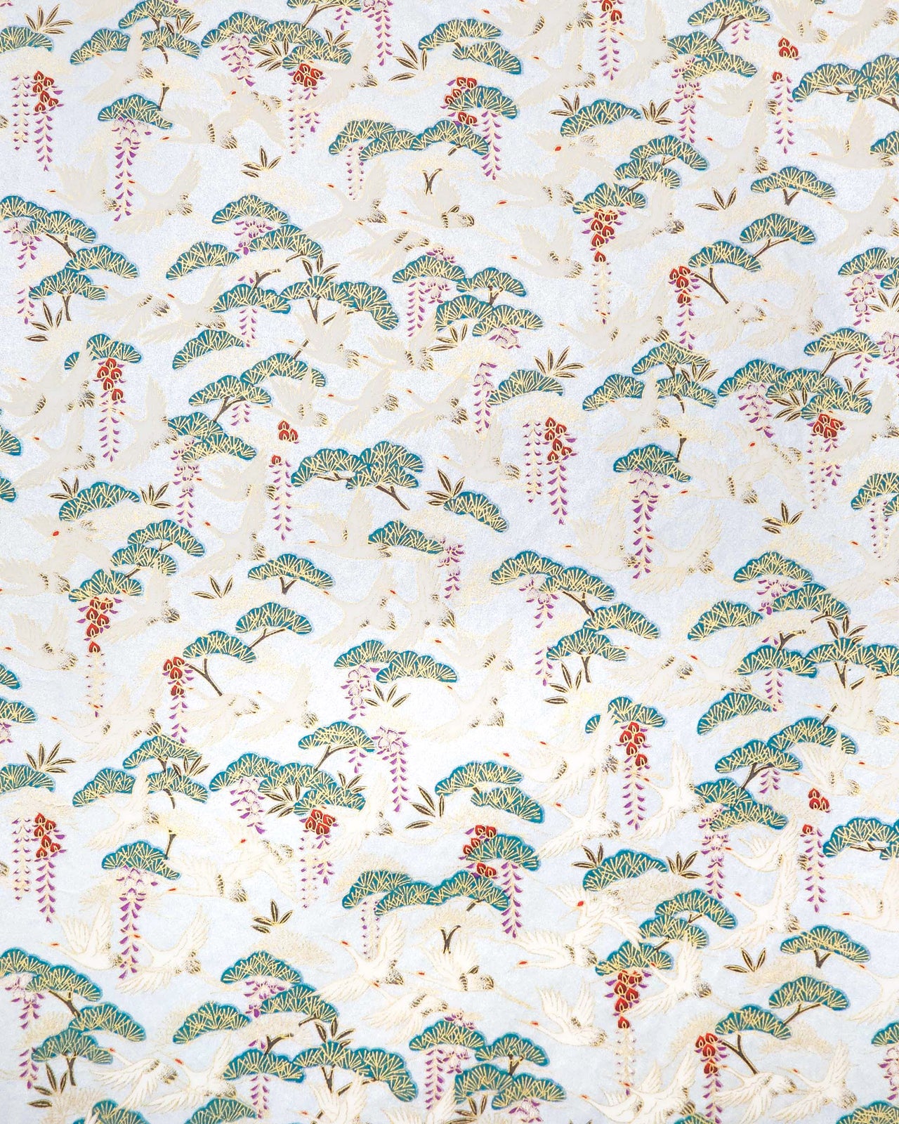 0468 Cranes & Wisteria on Pearlescent Light Blue