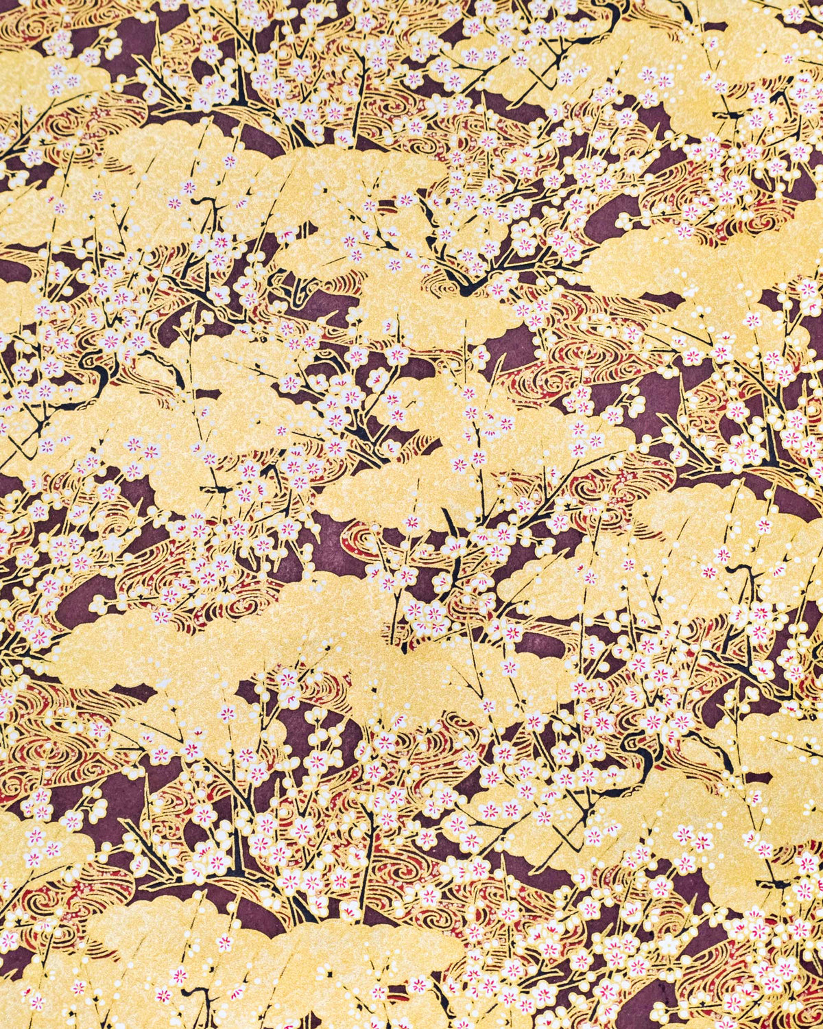 0668 White Plum Blossom Branches on Red & Brown