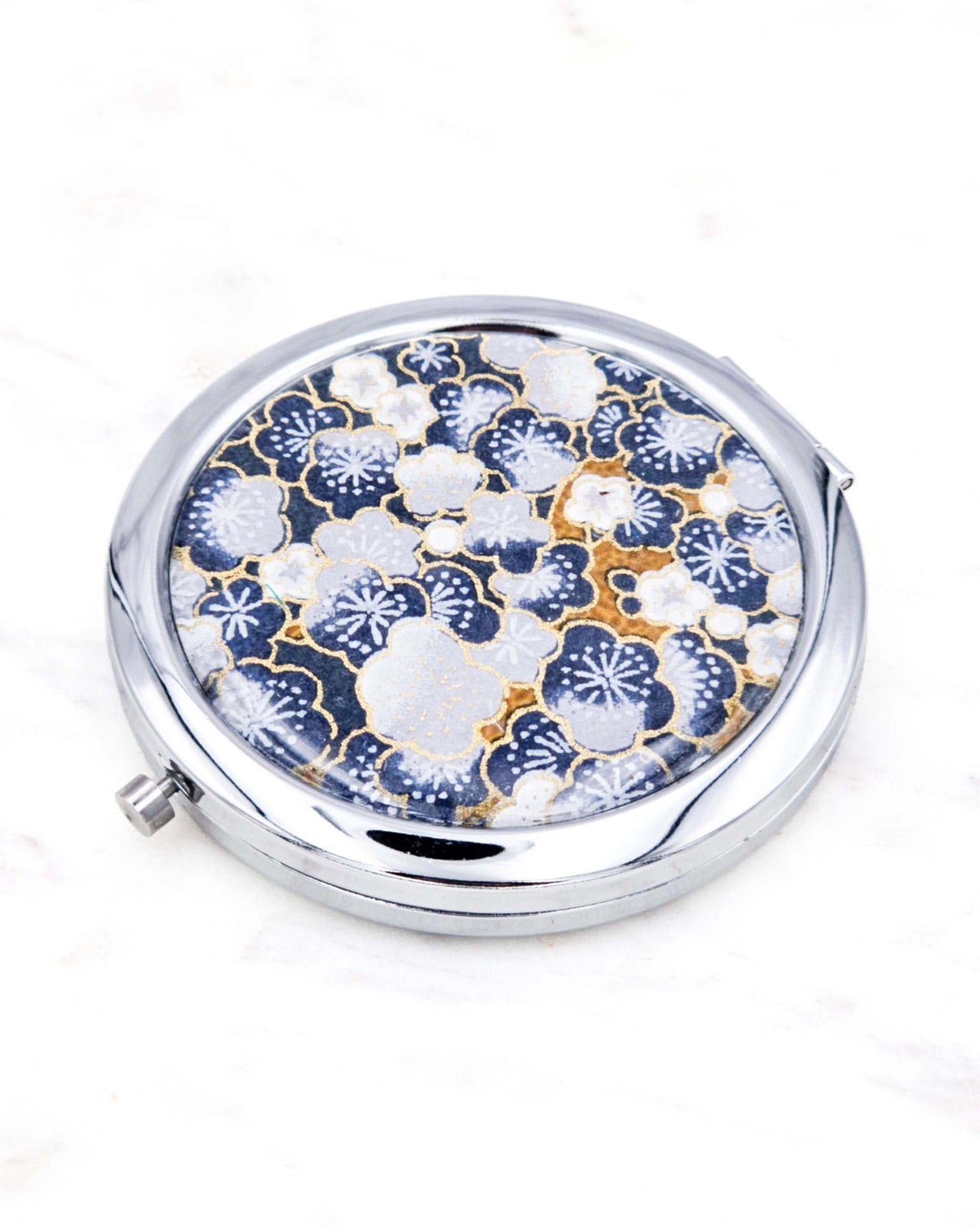 Compact Mirror - Blue Plum Blossom Tree on Navy Blue