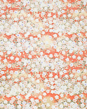 Japanese chiyogami paper featuring white and pink cherry blossoms on a reddish orange background with metallic gold accents