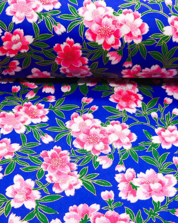 0561 Pink Flowers on Blue