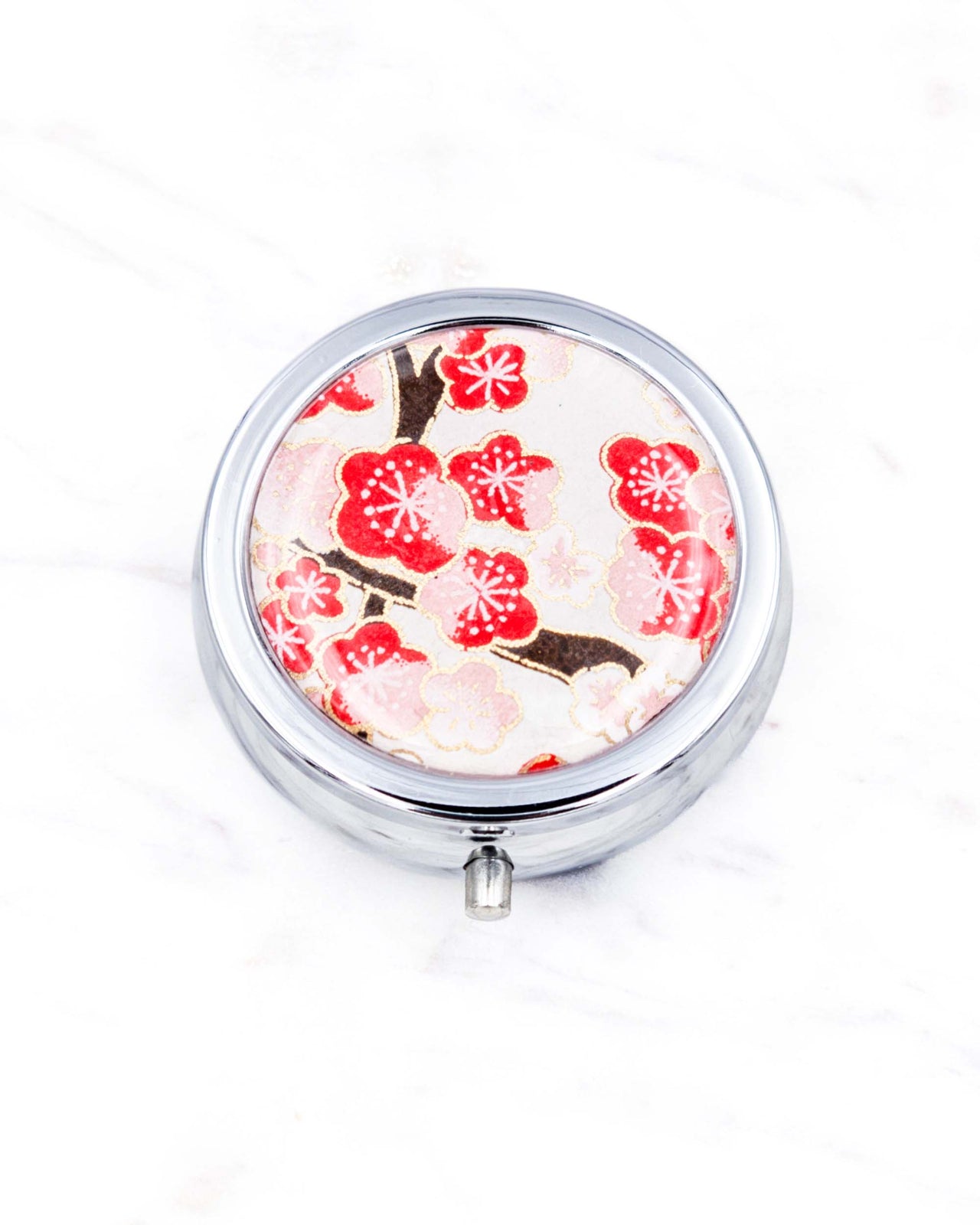 Pill Box - Red Plum Blossom Tree on Cream