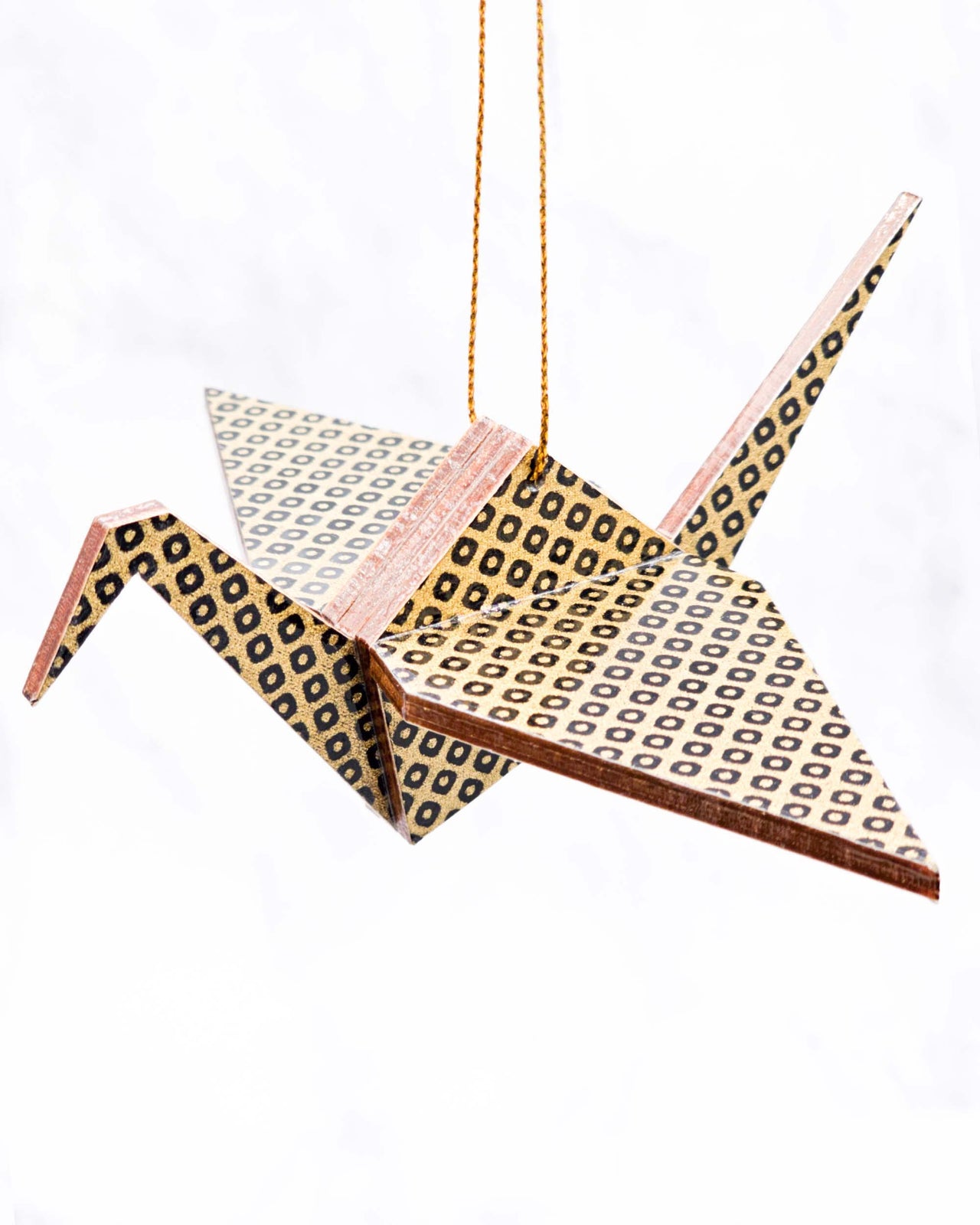 Wooden Origami Crane - Black & Gold Kanoko