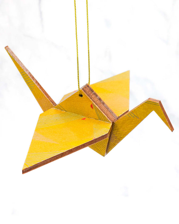 Wooden Origami Crane - Gold Geometric