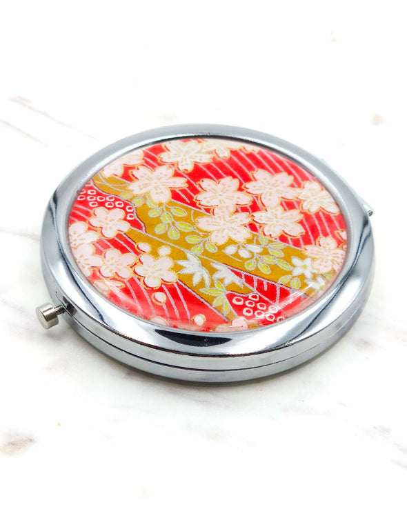 Blossoms & Ribbon on Red Compact Mirror
