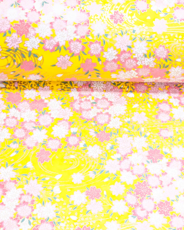 0721 Pink Cherry Blossoms on Yellow