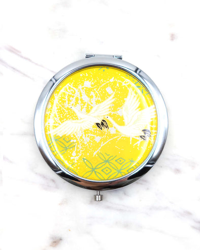 Flying Cranes on Yellow Compact Mirror