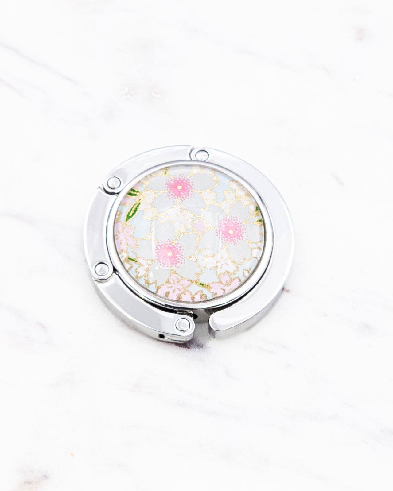 Tabletop Bag Hanger - Pink & White Cherry Blossoms on Blue