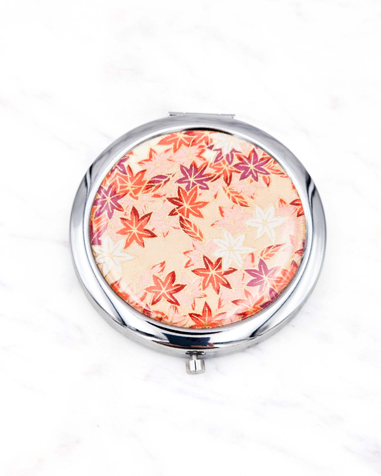 Compact Mirror - Orange Maple Leaves on Beige