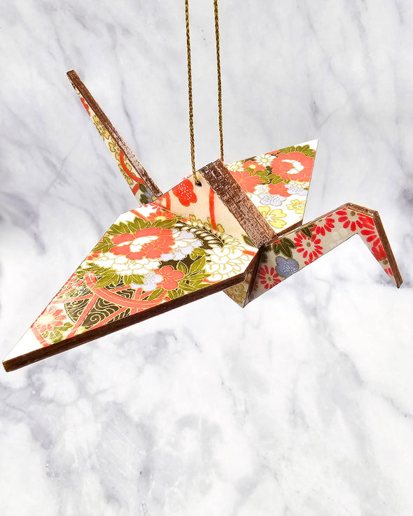Wooden Origami Crane - Drums & Flowers