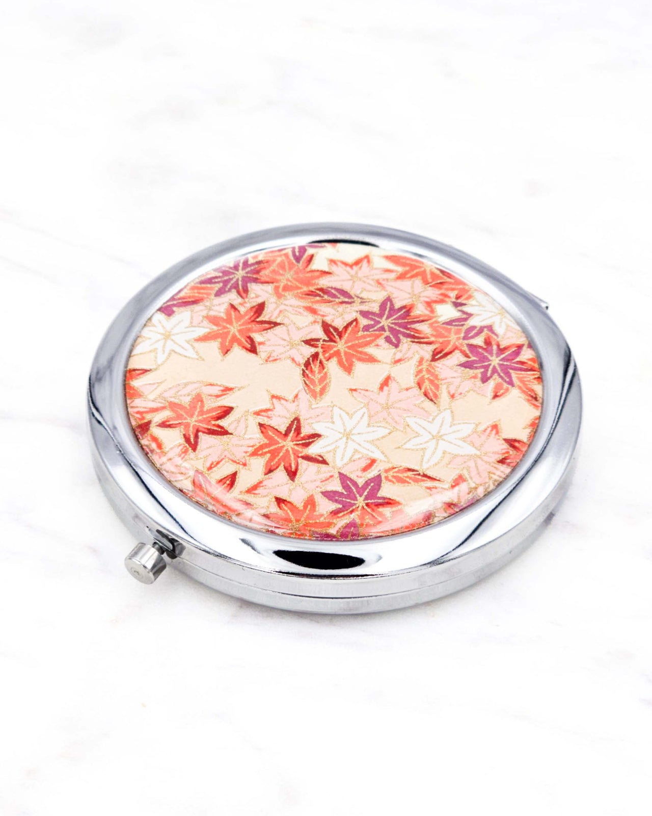 Compact Mirror - Orange Maple Leaves on Beige