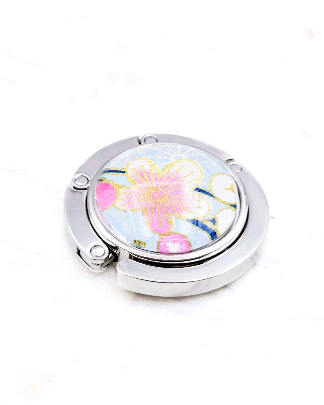 Tabletop Bag Hanger - White & Pink Plum Blossom on Light Blue