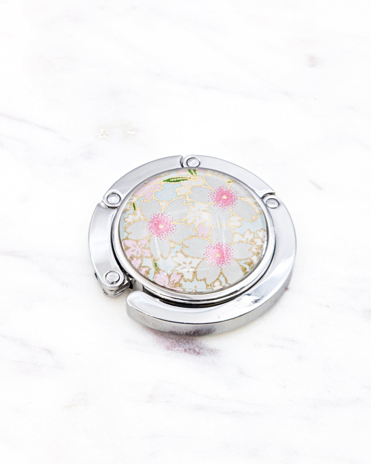 Tabletop Bag Hanger - Pink & White Cherry Blossoms on Blue