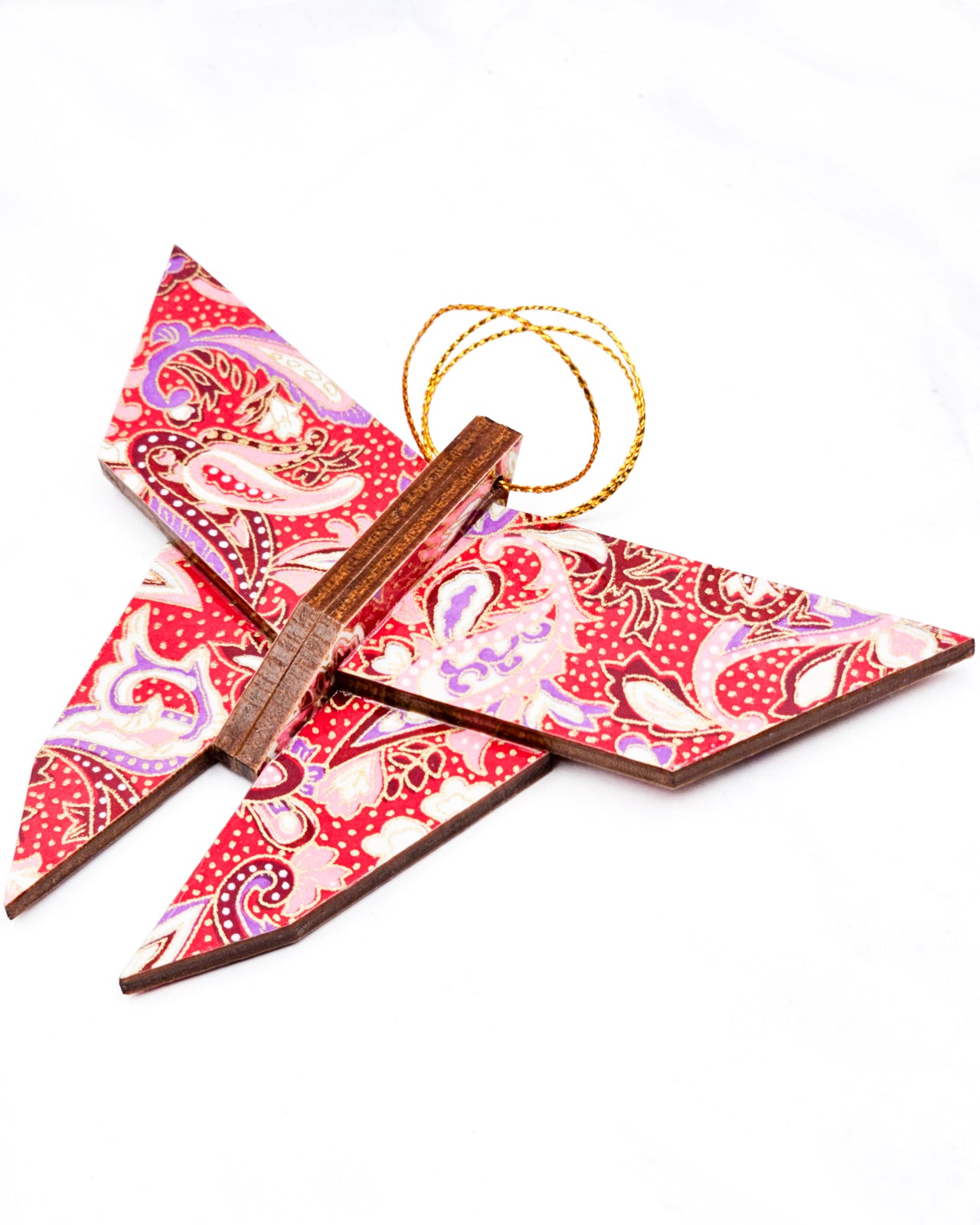 Wooden Origami Butterfly - Pink Paisley