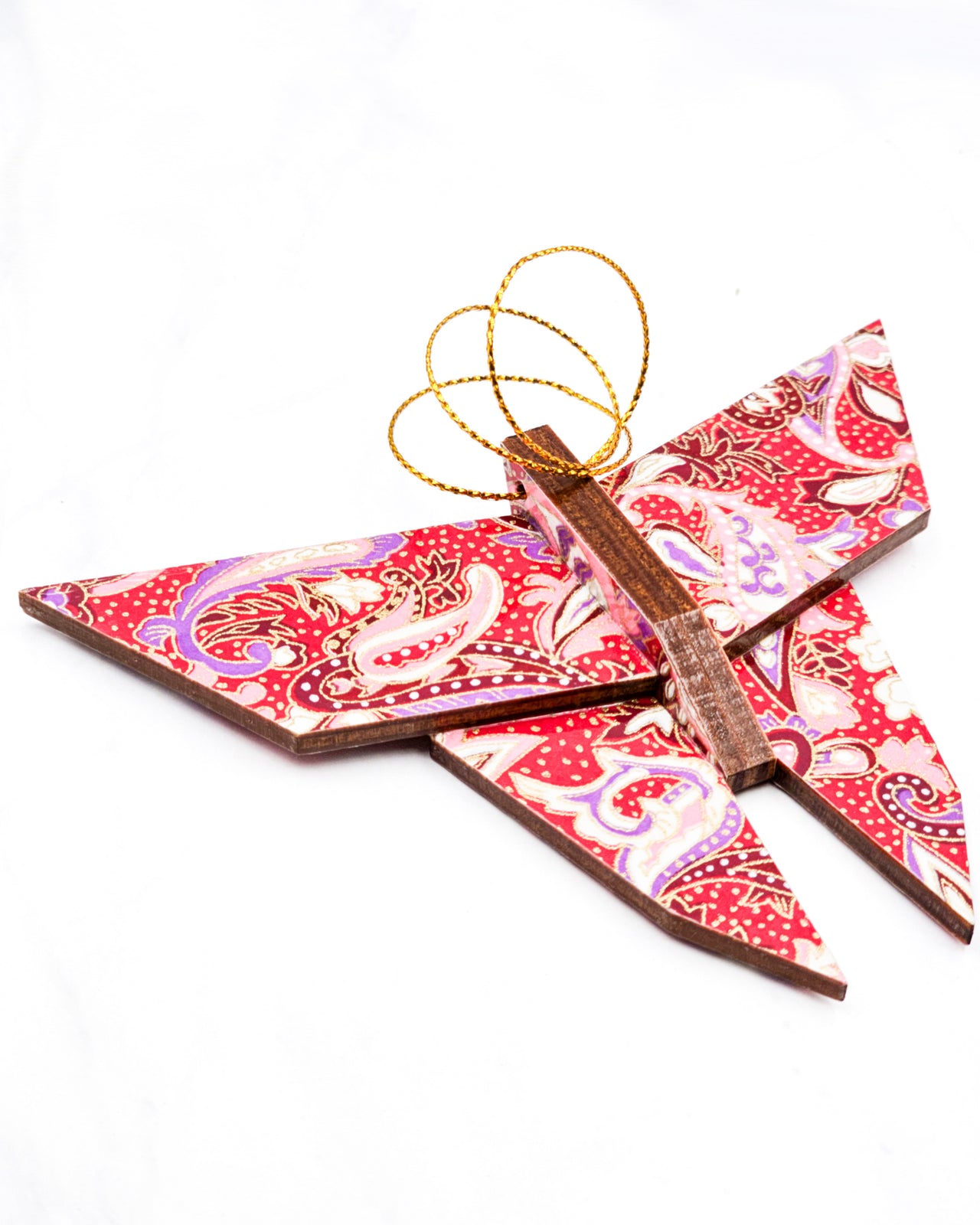 Wooden Origami Butterfly - Pink Paisley