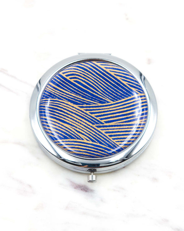 Gold Waves on Blue Compact Mirror