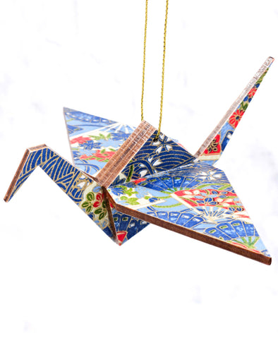 Wooden Origami Crane - Floral Hand Fans on Blue