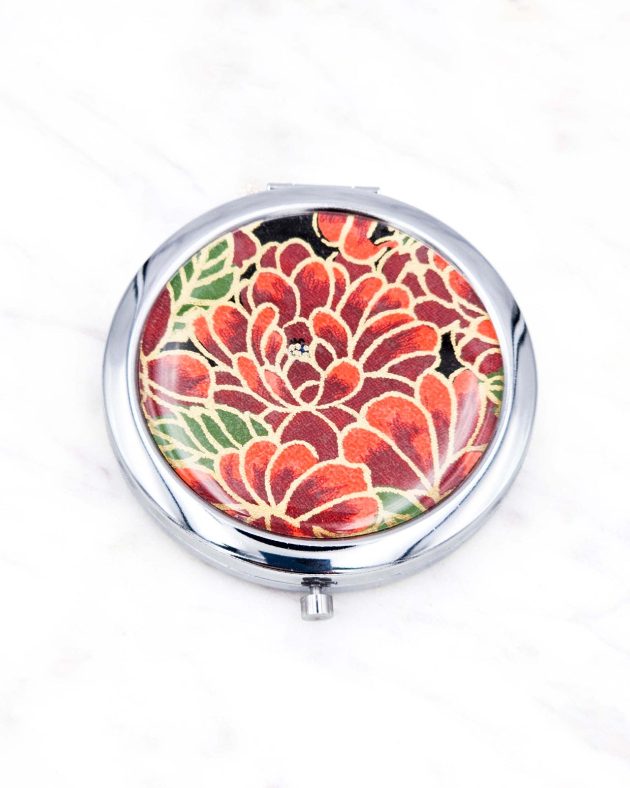 Compact Mirror - Red Chrysanthemums