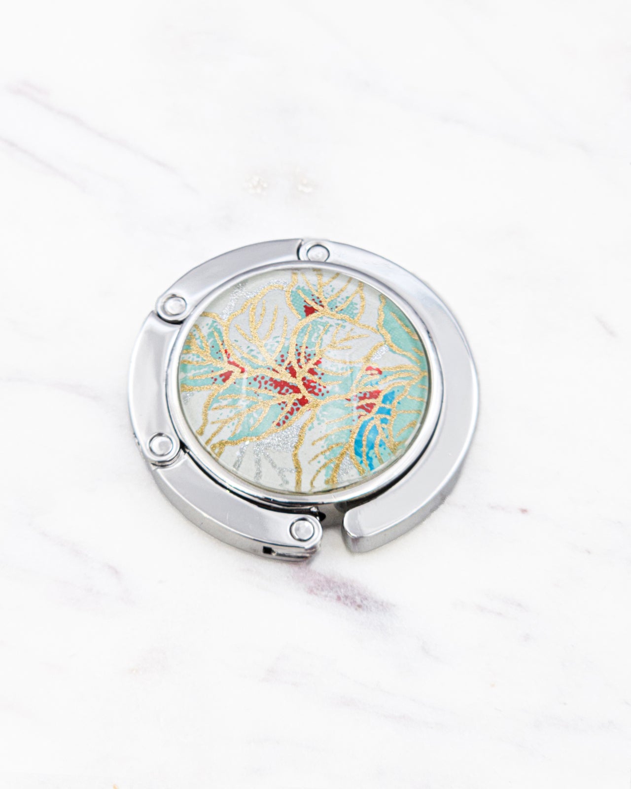 Tabletop Bag Hanger - Green Leaves on White