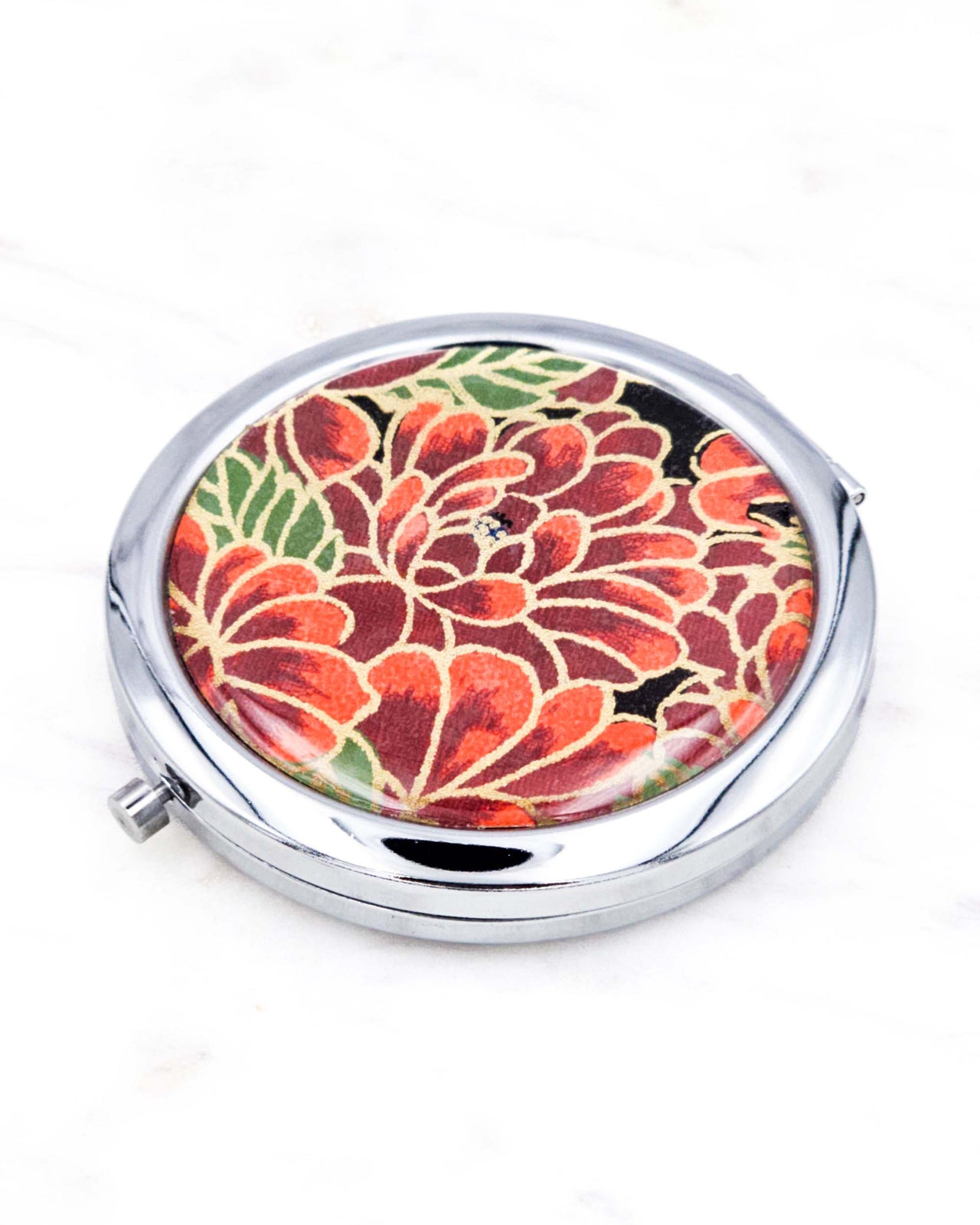 Compact Mirror - Red Chrysanthemums