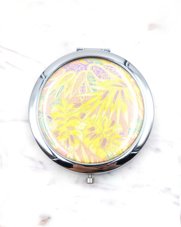 Yellow Fronds on Pink Compact Mirror