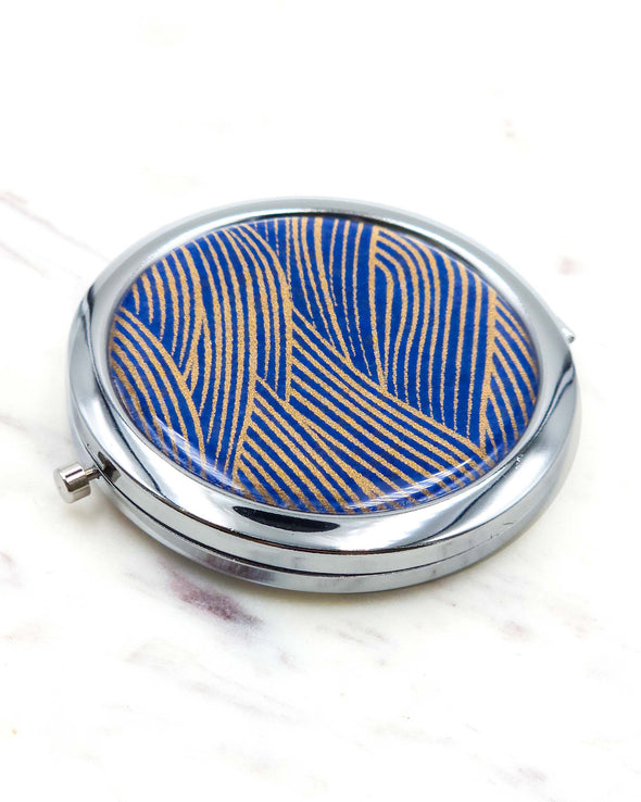 Gold Waves on Blue Compact Mirror