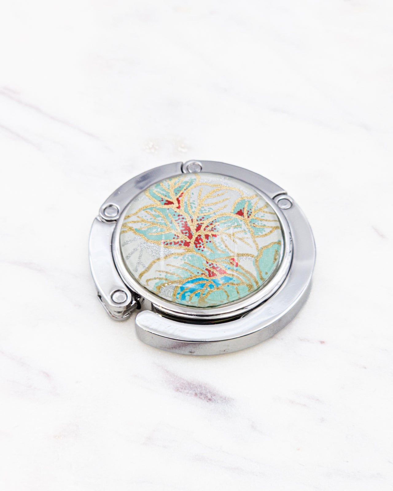 Tabletop Bag Hanger - Green Leaves on White