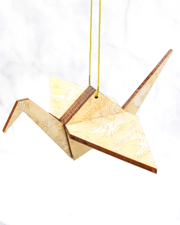Wooden Origami Crane - White Cranes on Gold