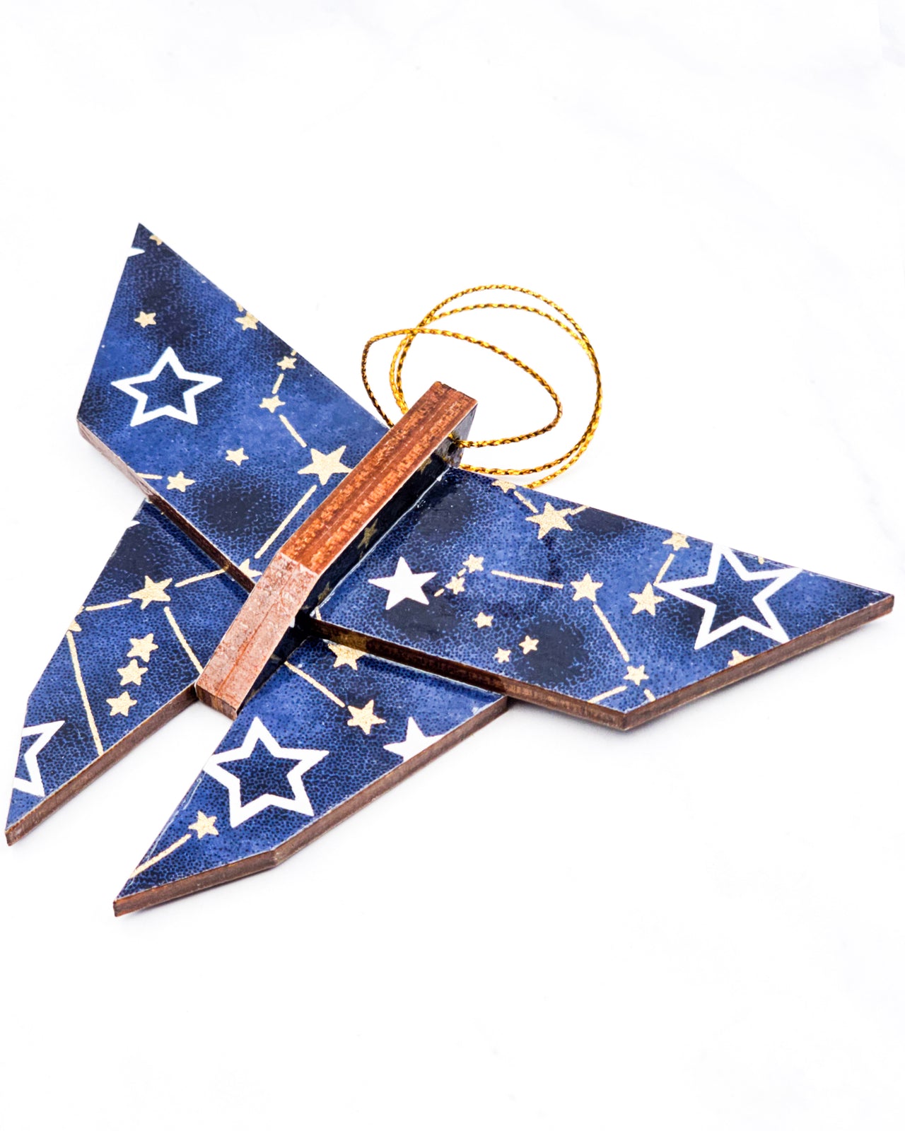 Wooden Origami Butterfly - Stars & Constellations on Blue