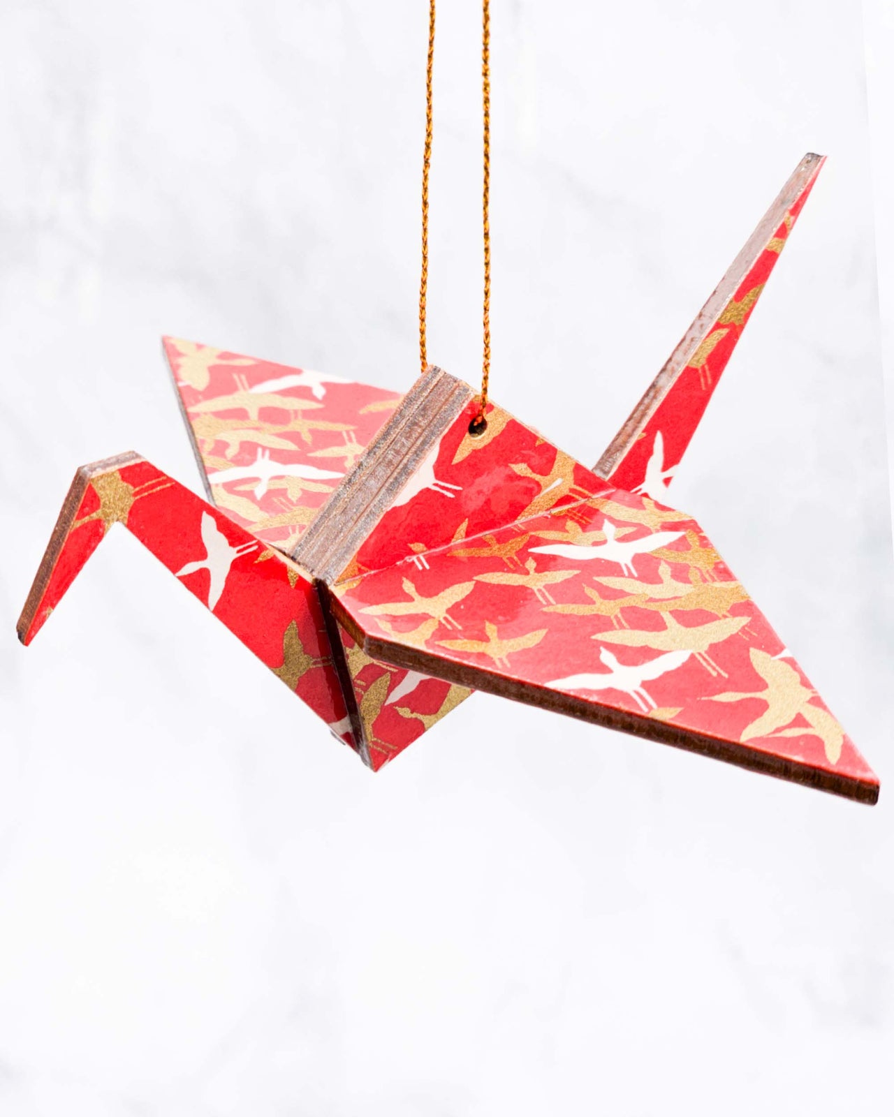 Wooden Origami Crane - Gold Cranes on Red