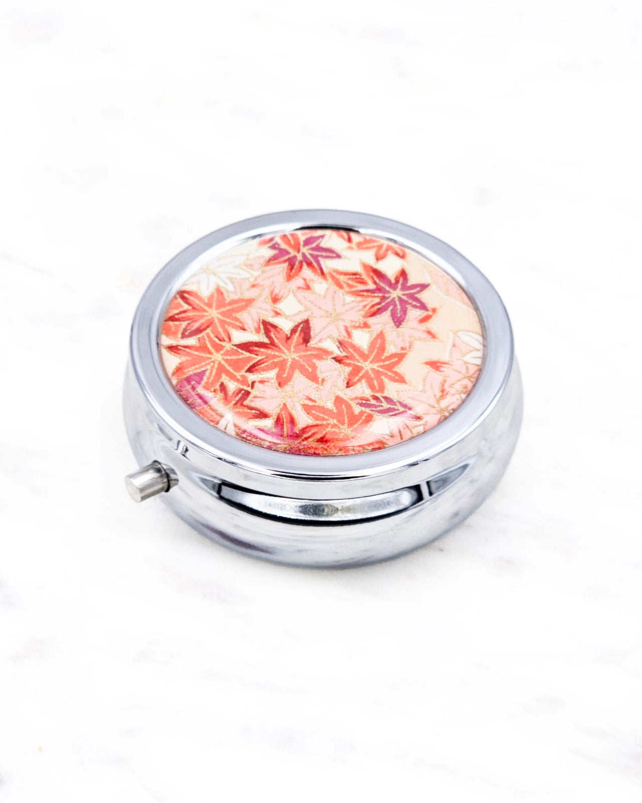 Pill Box - Orange Maple Leaves on Beige