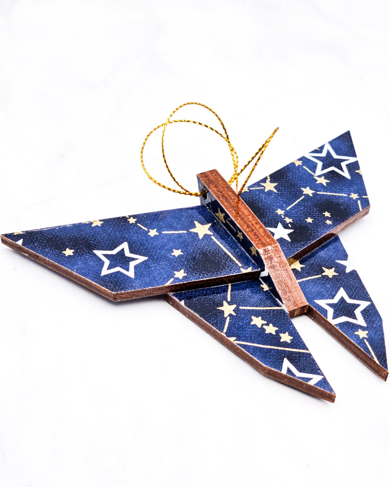 Wooden Origami Butterfly - Stars & Constellations on Blue