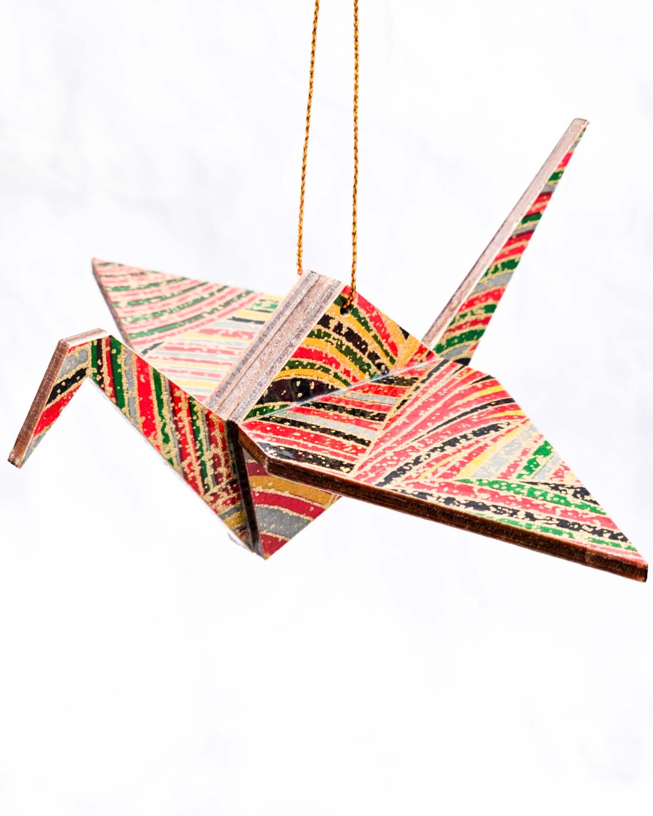 Wooden Origami Crane - Red Stripes