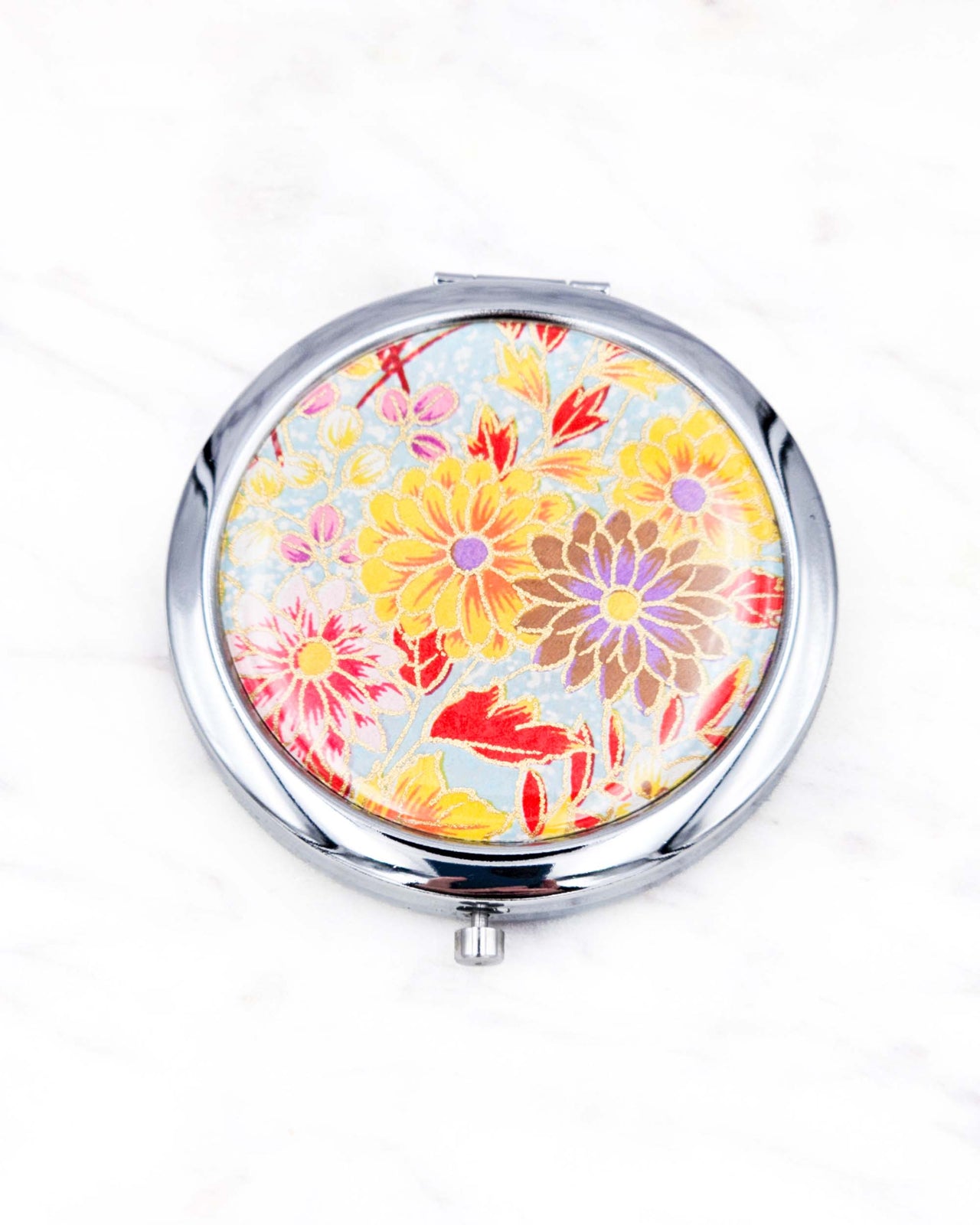 Compact Mirror - Spring Flowers on Blue