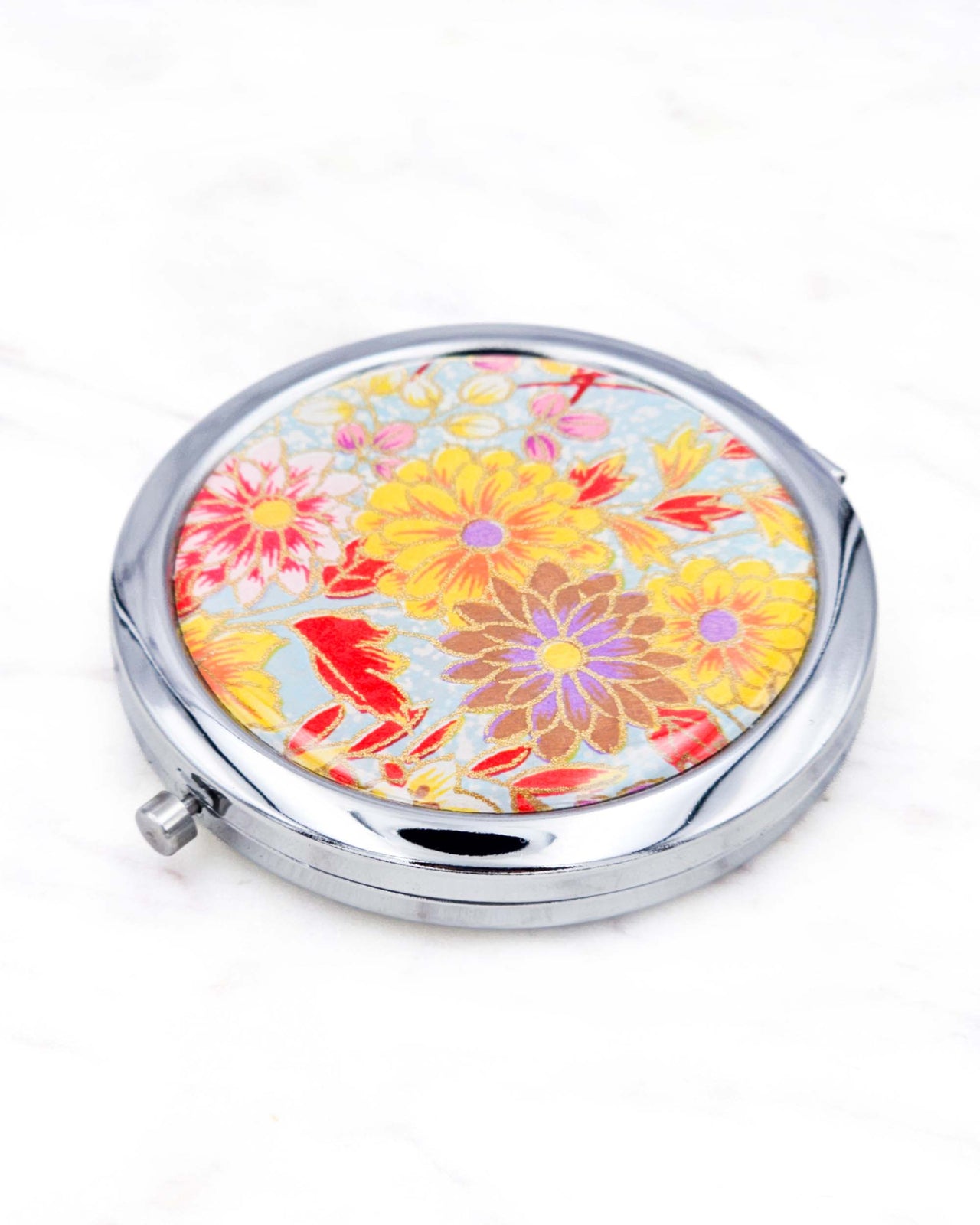 Compact Mirror - Spring Flowers on Blue