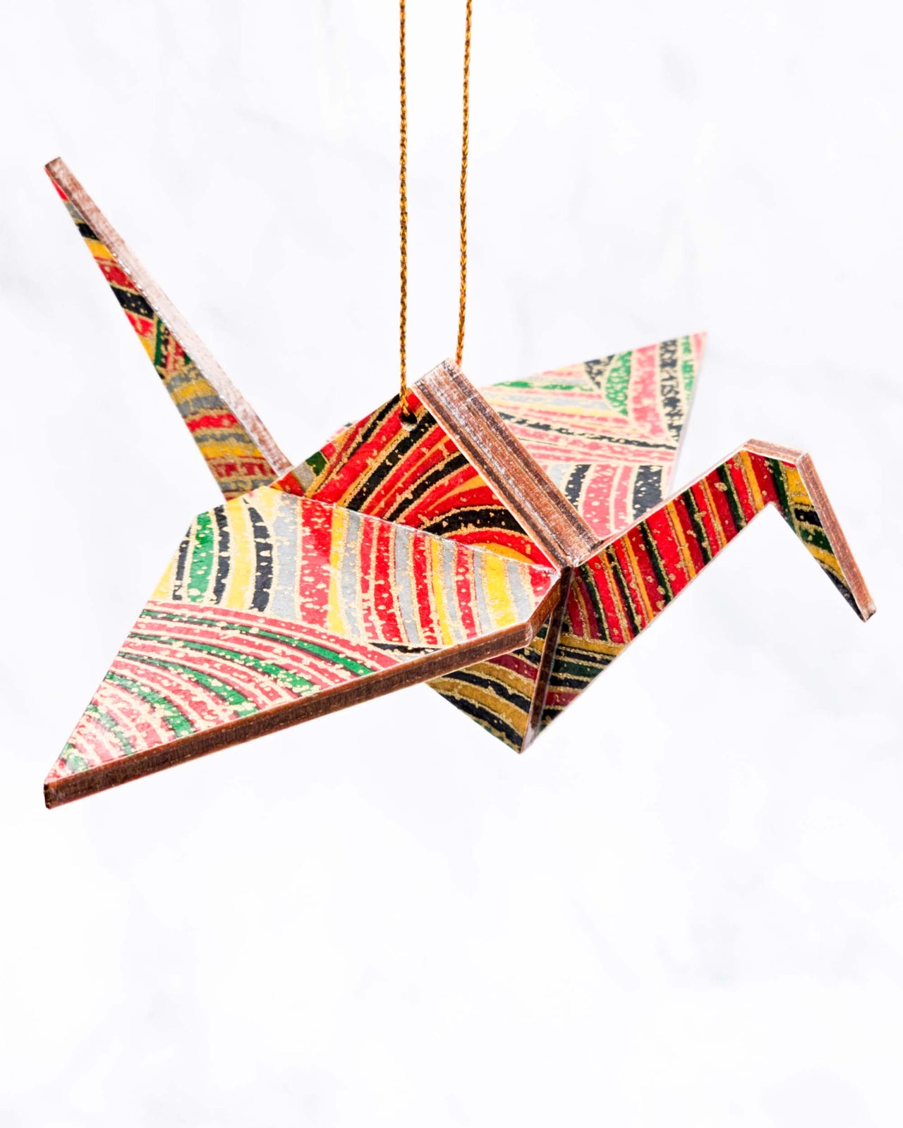 Wooden Origami Crane - Red Stripes