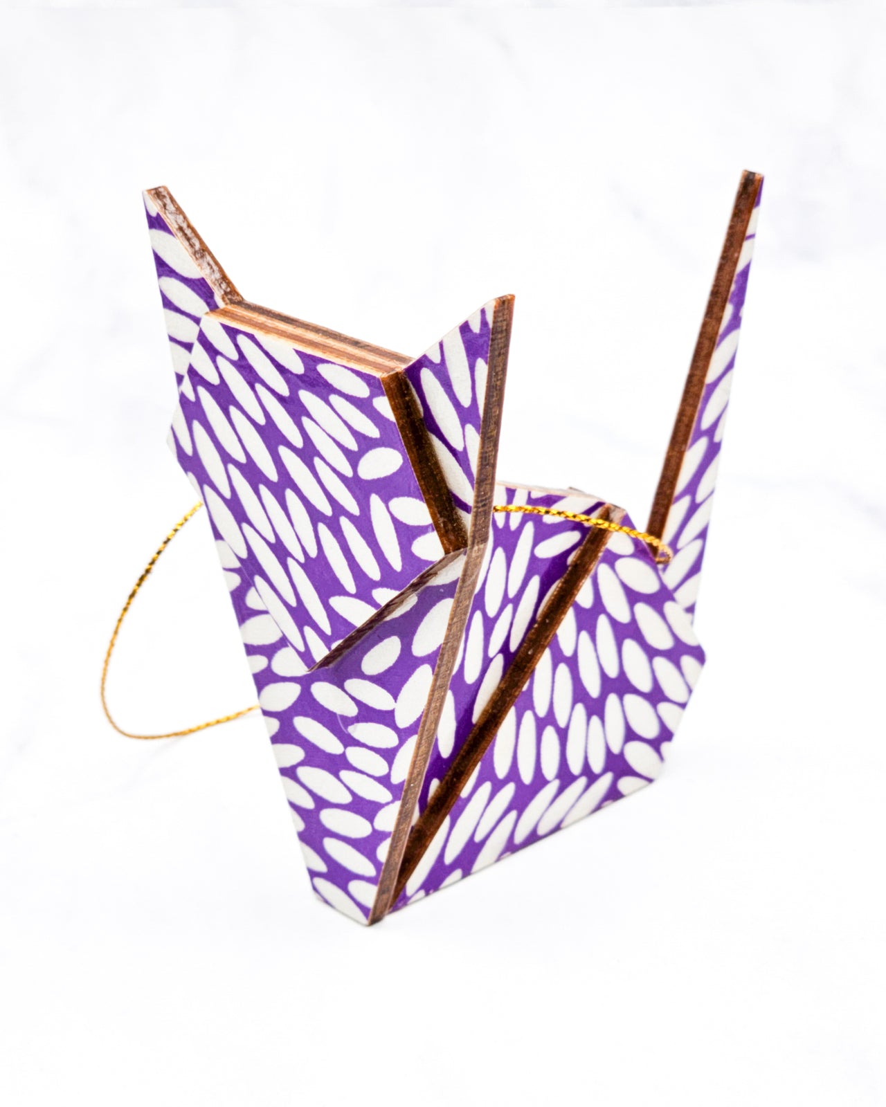 Wooden Origami Cat - White Bursts on Purple