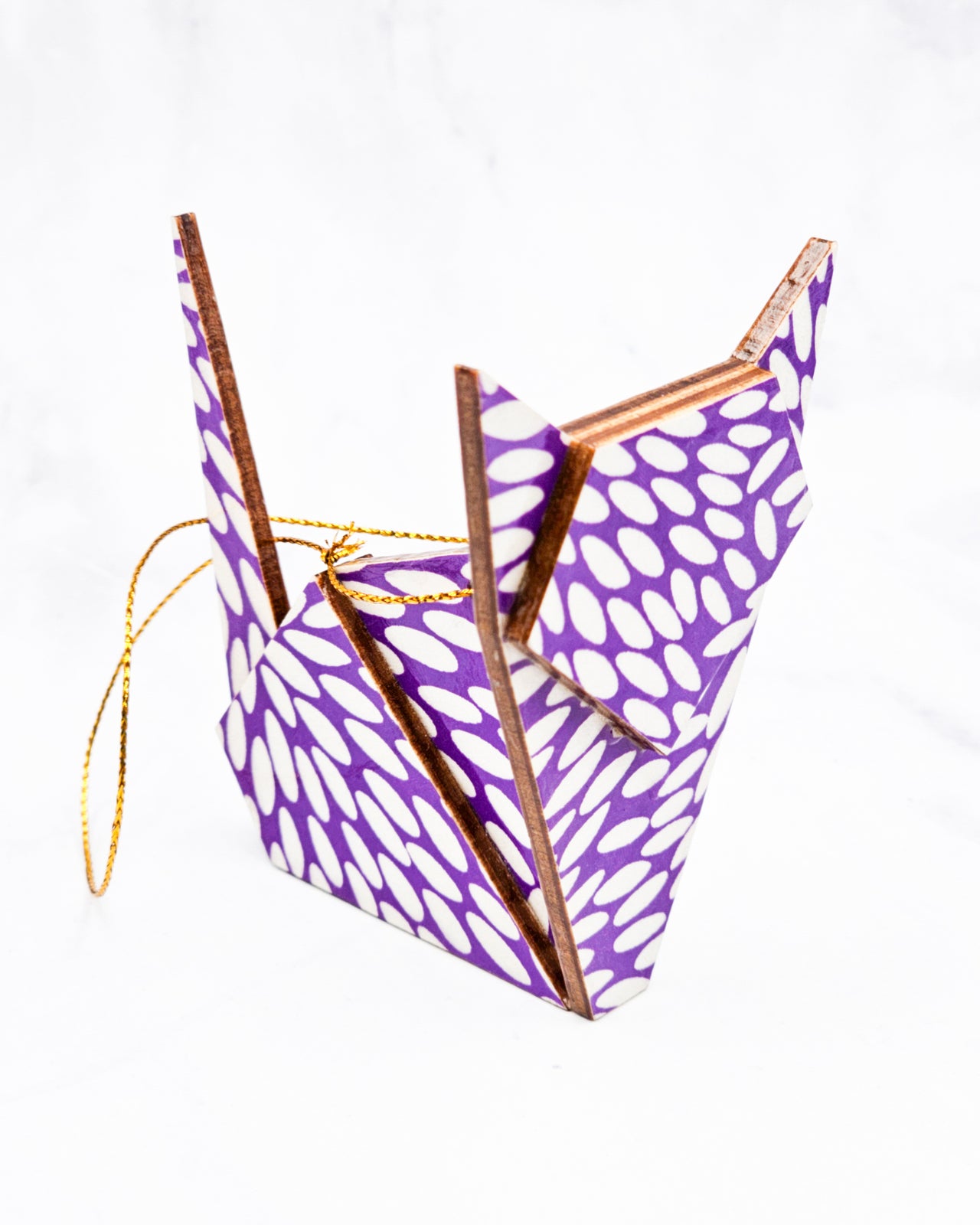 Wooden Origami Cat - White Bursts on Purple