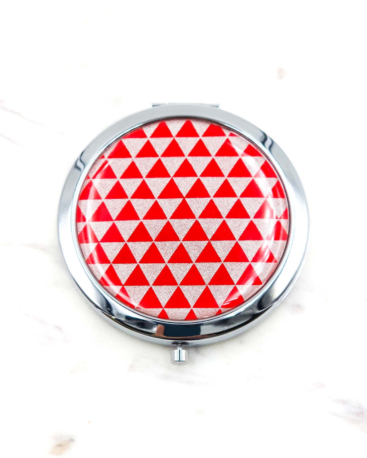 Compact Mirror - Silver & Red Uroko (Scales)