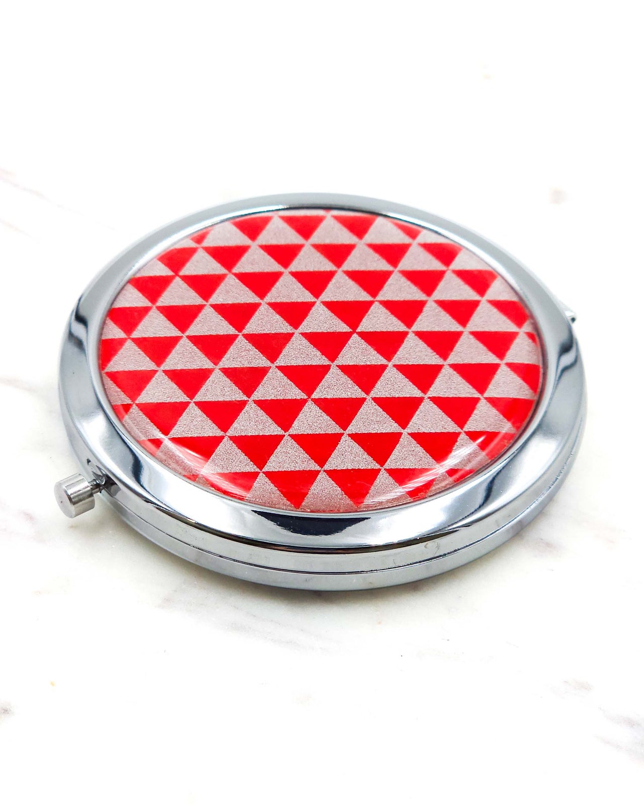 Compact Mirror - Silver & Red Uroko (Scales)