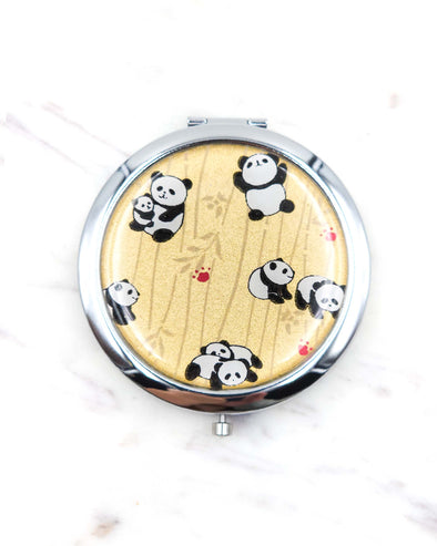 Pandas on Gold Compact Mirror