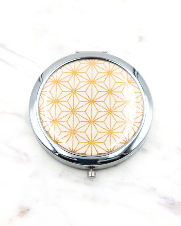 Gold Asanoha on White Compact Mirror