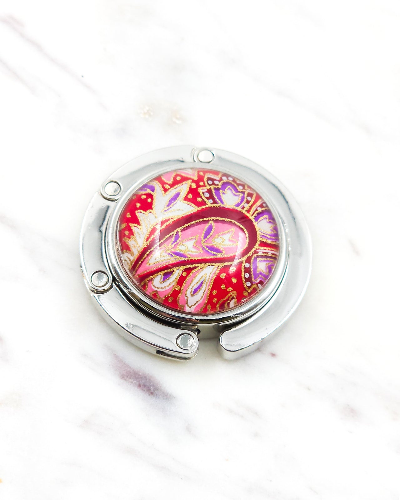 Tabletop Bag Hanger - Pink Paisley