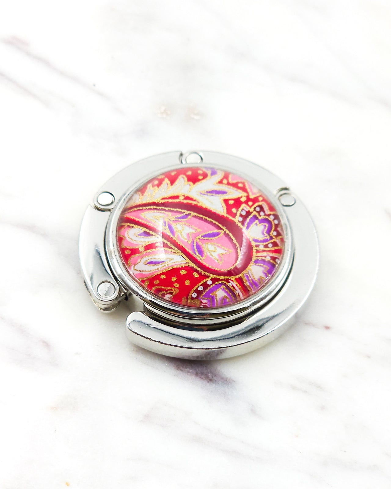 Tabletop Bag Hanger - Pink Paisley