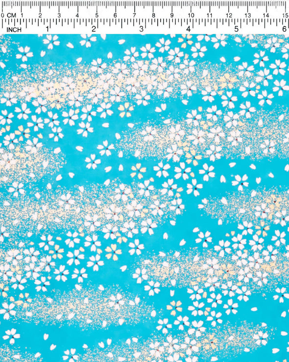 0249 White & Gold Cherry Blossoms on Turquoise Blue