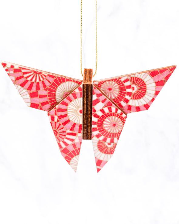 Wooden Origami Butterfly - Pink & White Abstract Parasols