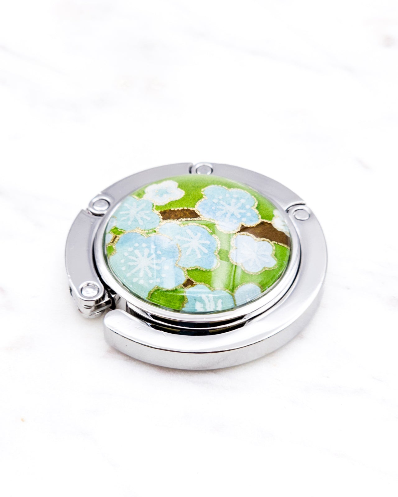 Tabletop Bag Hanger - Blue Plum Blossom Tree on Green