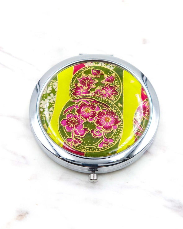 Green & Pink Floral Temari Balls Compact Mirror