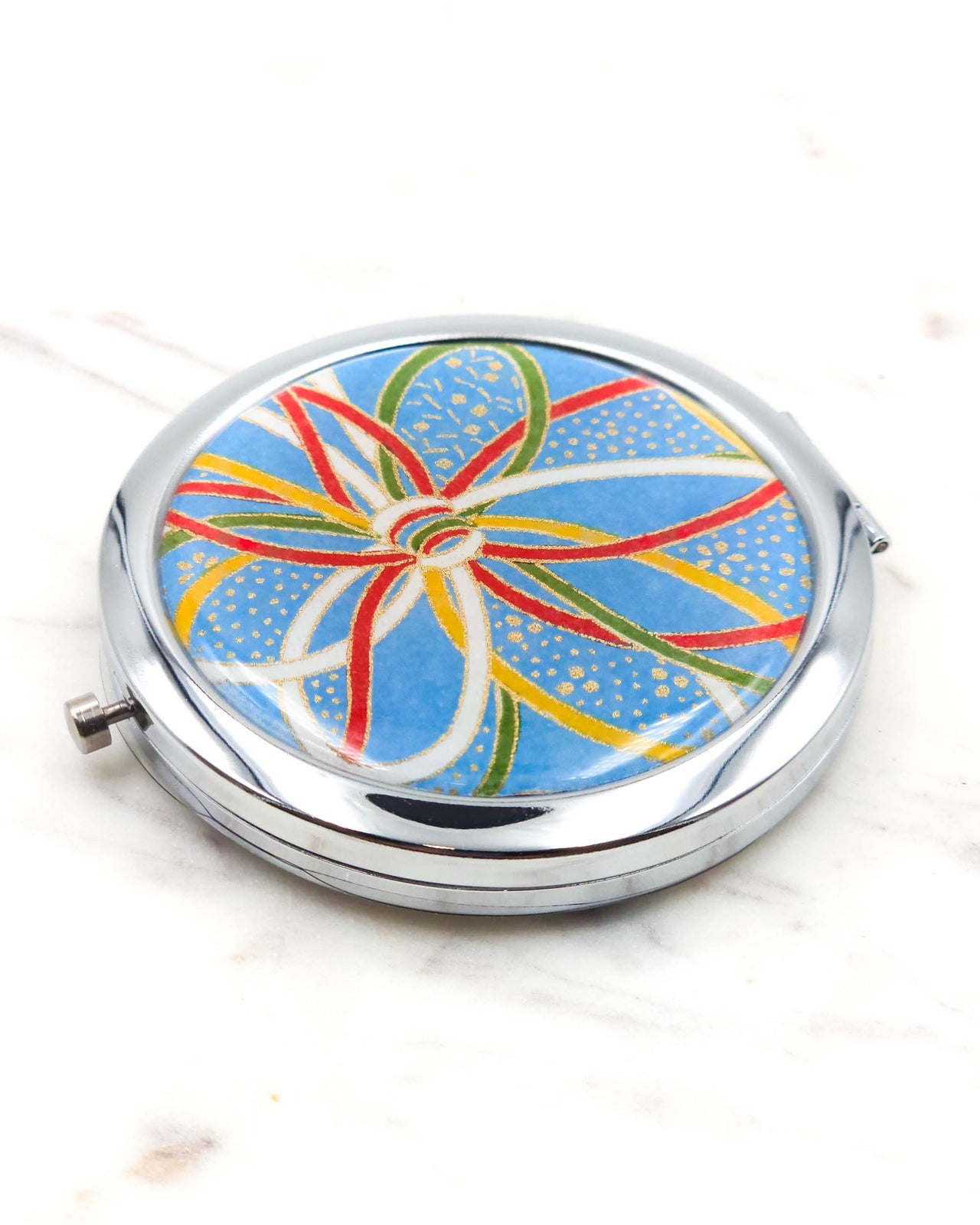 Compact Mirror - Ribbons on Blue