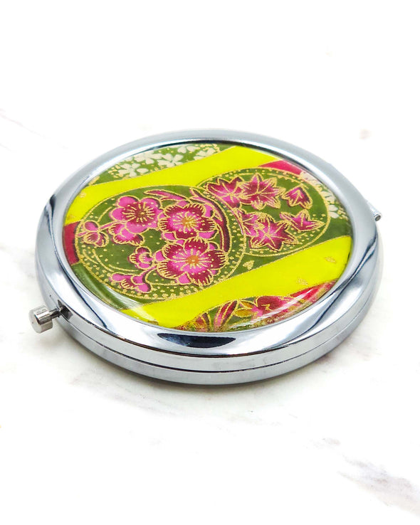 Green & Pink Floral Temari Balls Compact Mirror